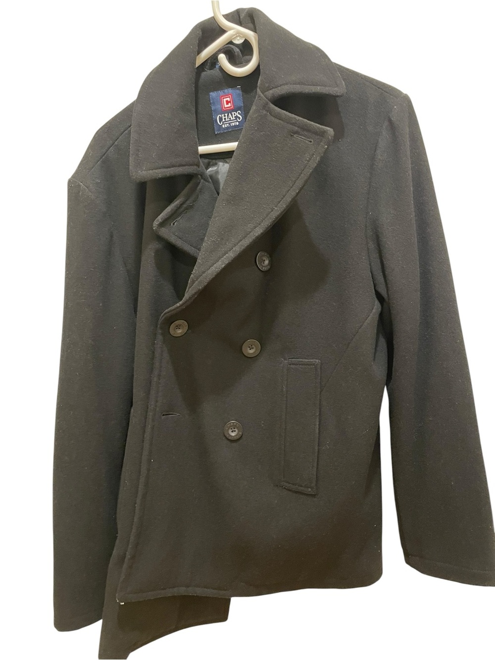 chaps coat Black Double-Breasted Peacoat - Classic Winter Jacket